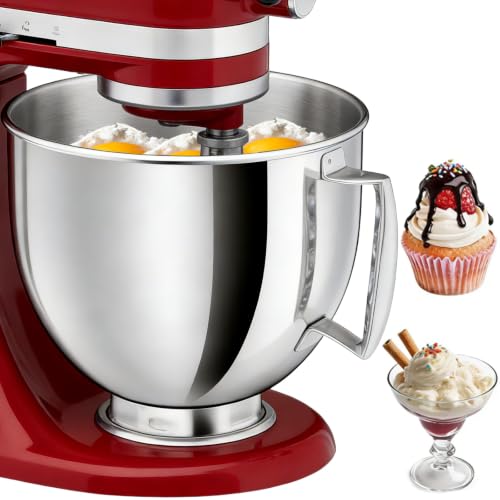 Image of 5QT Stainless Steel Mixer Bowl Compatible with KitchenAid Bowls for Mixer, Artisan&Classic Series 4.5-5QT Tilt-Head Mixers, Kitchen Gadgets Mixer Bowl with Handle,Metal Bowl for Kitchen Mixing Bowl