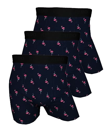 REDO Boxershorts mit Flamingo-Muster 3er Pack, Größe Large (L), Farbe je 3X dunkelblau