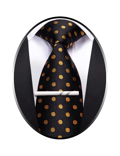 Image of Barry.Wang Silk Ties for Men Fun Necktie and Tie Clip Set for Wedding Party Business Formal Extra Long