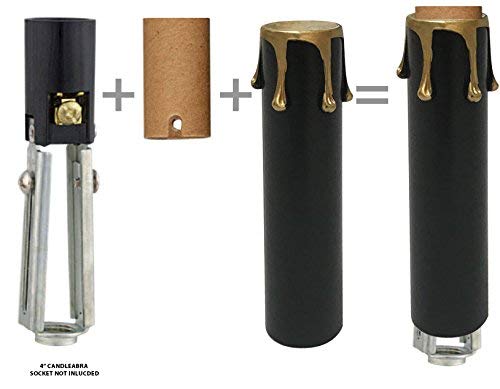 Royal Designs 4 Inch Candle Drip Sleeves Chandelier Socket Covers with Paper Insulation, Black Gold, Set of 6