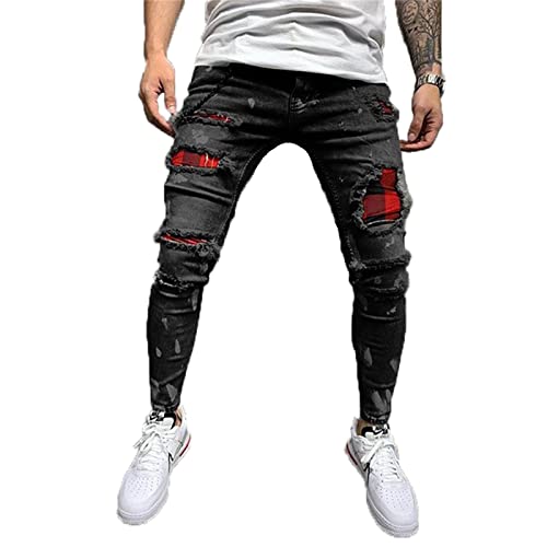 Men's Slim-fit Ripped Tapered Biker Jeans Pants Distressed Destroyed Slim Fit Jean Ripped Holes Skinny Denim Pants