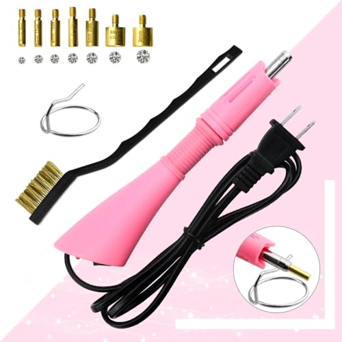 XINMEIWEN Hot fix Applicator Tool with Rhinestone DIY Wand Setter Tool Kit Including 7 Different Sizes Tips Tweezers & Brush Cleaning Kit and 3 Pack Hot-Fix Crystal Rhinestones (Pink) - Thumbnail 3