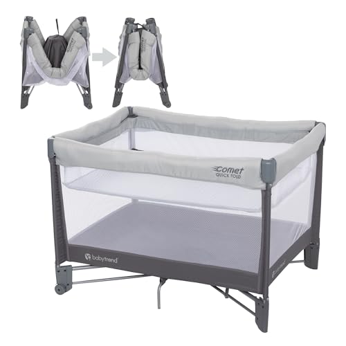 Image of Baby Trend Comet Quick-Fold Playard with Hanging Bassinet, Desert Grey