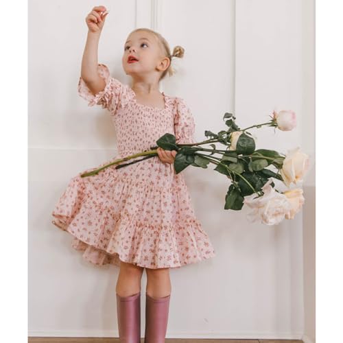 Mommy and Me Dresses Boho Floral Family Matching Outfits Summer Ruffle Maxi Dress Puff Short Sleeve A Line Long Dress4