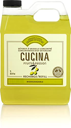 Fruits & Passion [Cucina] - Coriander & Olive Tree Dish Soap Refill, All Natural Dish Detergent Liquid Refill, Vegan & Cruelty-Free, Clear Dish Soap Liquid Refill (33.8 fl oz)