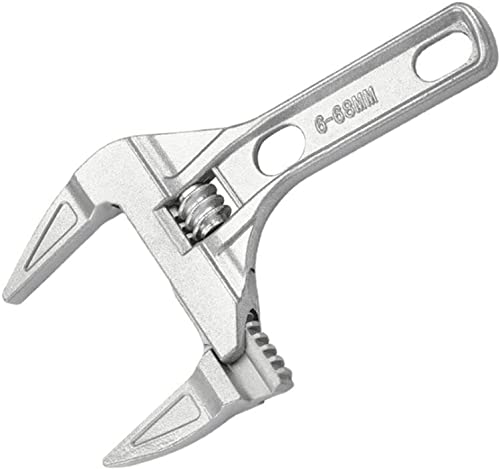モンキーレンチ 大開口 トラップレンチ 薄型 軽量 たて型 ショート トップワイドモンキーレンチ 調節可能 大の調整範囲(6-68mm) 水栓レンチ モーターレンチ 水道管 配管 修理 便利工具 作業 アルミ合金製 パイプレンチ ナット締め付け工具