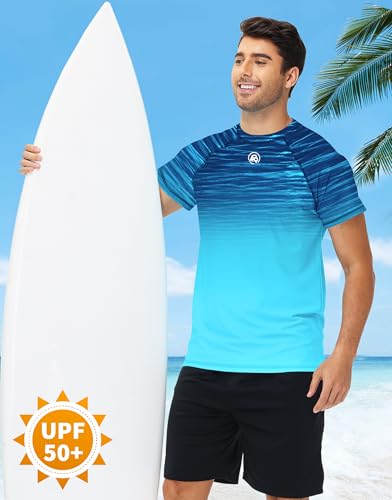 Image of AOBUTE Mens Swim Shirts Short Sleeve UPF 50+ Sun Shirt Quick Dry Rash Guard Fishing Swimming Shirt