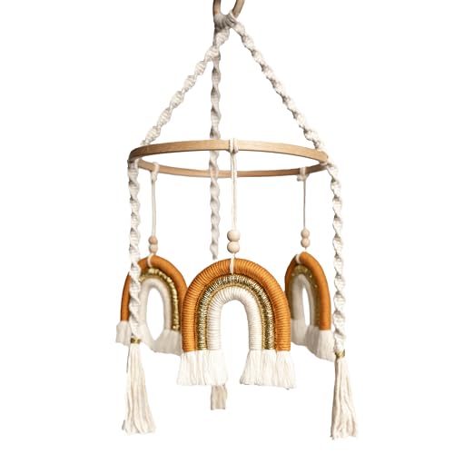 Image of ELYESE Crib Mobile, Rainbow Baby Mobile, Handmade Mobile for Crib, Macrame Baby Mobile for Crib, Boho Baby Crib Mobile, Natural Crib Mobile for Boys and Girls (Gold)