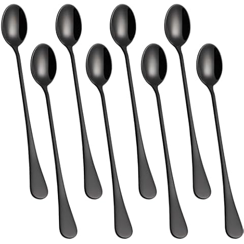 Lovingly Yours 7.5-Inch Long Handle Ice Tea Spoons, Ice Cream Spoons, Black Coffee Spoons, Long Spoons for Stirring, Stainless Steel Spoons for Dessert, Sundae, Shakes Cover