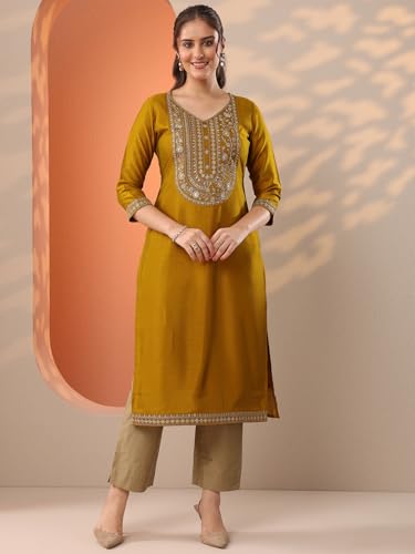 Image of Libas Yoke Design Silk Straight Kurta for Women Suit