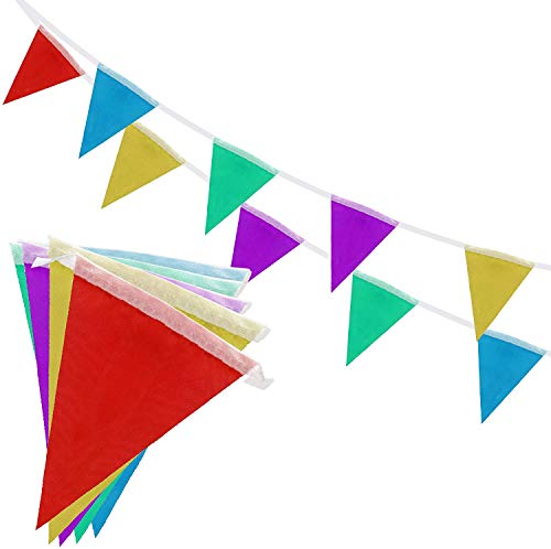 Winsome Bunting Flags Multi Colour Pvc Plastic Pennant Banner - Waterproof Colourful Double Sided For Birthday Party Baby Shower, And Sporting Events | 33 Feet Long 20