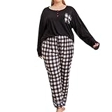 Conjunto de pijama de dos piezas para mujer, de invierno, talla grande, conjunto de pijamas para niñas, pijama de moda para casa, pijamas sexy para mujer, Negro , 4XL