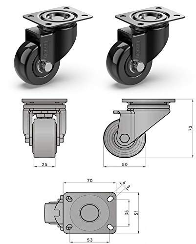 GBL 2" Heavy Duty Caster Wheels Without Brakes + Screws - up to 440Lbs - Set of 4 No Floor Marks Silent Castor for Furniture - Rubbered Trolley or Pallet Swivel Wheels - Black Casters