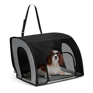 K&H Pet Products Enclosed Dog Car Seat, Travel Safety Carrier for Pets, Dog Travel Car Seat, Soft-Sided Covered Cat Carrier, Washable Pad, Multiple Entrances, Mesh Windows – Medium 24 X 19 X 17in