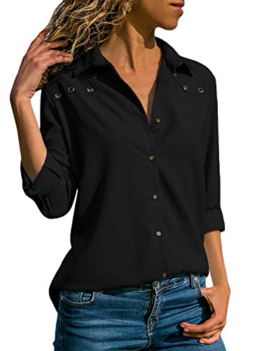 Dokotoo Femme Blouse Longue Manche Simple Silm Chemise Chic 2018 S-XXL, A-noir, L(EU44-46) Cover