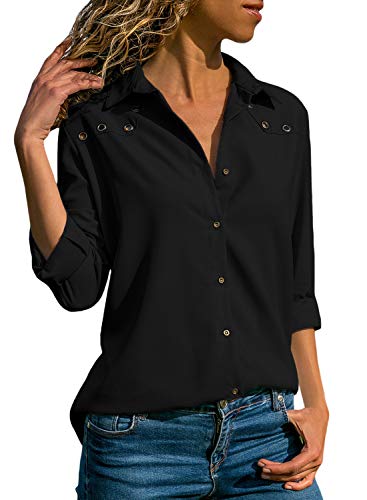 Dokotoo Femme Blouse Longue Manche Simple Silm Chemise Chic 2018 S-XXL, A-noir, L(EU44-46)