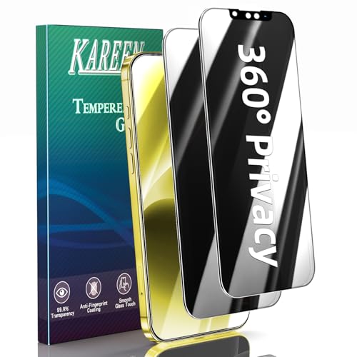 KAREEN 2 Pack 4 Way 360 Degree Privacy Screen Protector for iPhone 14, iPhone 13 Pro, iPhone 13 6.1 Inch, All Around Anti Spy Tempered Glass Film, Full Coverage, Anti Scratch, Bubble Free