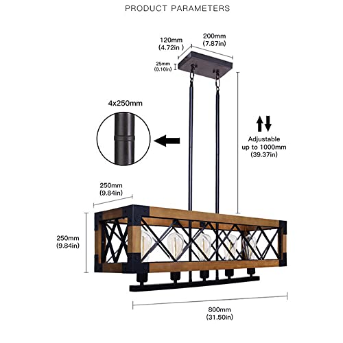 5-Light Modern Farmhouse Chandelier Rectangle Wood Metal Pendant Light Black Finish Rustic Industrial Chandelier Vintage Ceiling Light For Kitchen Island Bar Restaurant 31.5'' L #TOP1