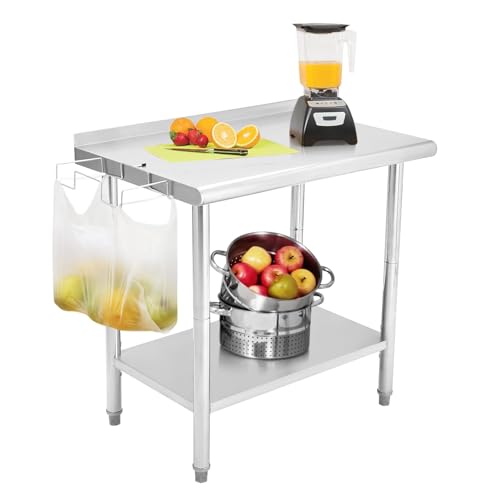 NSF 48" x 24" Stainless Steel Table, Work Table with Adjustable Undershelf, Detachable Trash Bag Holder, Metal Work Table Workbench for Home Kitchen Restaurant Outdoor