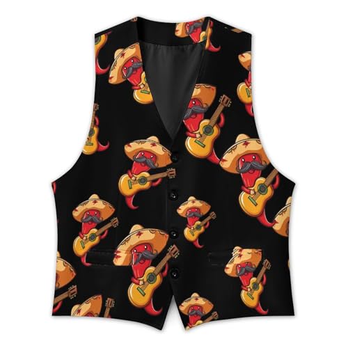 Red Chili Pepper Formal Suit Vest for Men with Pockets for Business Casual Dress Tuxedo Slim Fit2