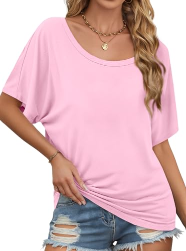Image of Hilinker Womens Sexy Off The Shoulder Tops Short Batwing Sleeve T Shirt Oversized Casual Tee