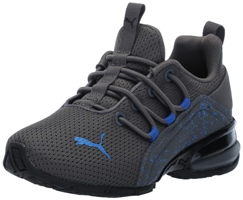 PUMA Unisex-Child Axelion Spirit Indoor Training Alternate Closure Sneaker, Castlerock Black-Victoria Blue, 2.5 US Little Kid