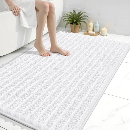 Image of Arotive Luxury Large Bathroom Rugs 40x32, Extra Soft Thick Absorbent Shaggy Chenille Bath Rugs, Machine Wash Dry, Bath Mats for Bathroom Floor, Tub and Shower, Home Decor Accessories, White