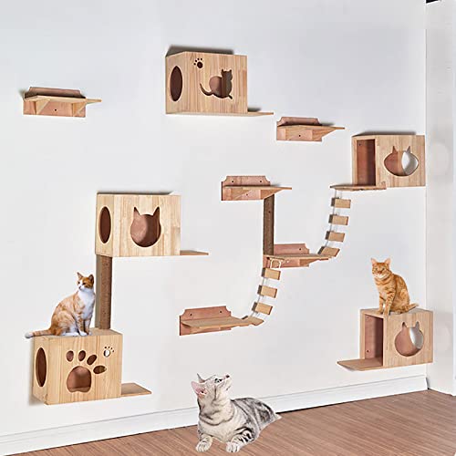 Estantes De Pared Para Gatos Montados En La Pared, Muebles De Pared Para Gatos De Madera Maciza Con Puente Para Gatos Y Casas Para Gatos Y Poste Estantes De Pared Para Gatos Montados En La Pared, Muebles De Pared Para Gatos De Madera Maciza Con Puente Para Gatos Y Casas Para Gatos Y Poste