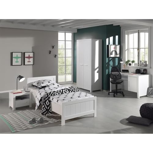 Paris Prix Pack - Lit Enfant, Chevet, Armoire & Bureau Erik I Blanc