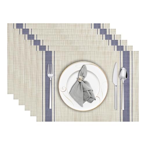 Niviy Beige Placemats Set of 6, 12x18 Inch Heat Resistant Non-Slip Washable Durable Table Mats for Holiday Party Kitchen Dining Room Decoration