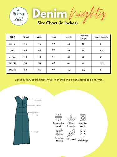 Image of 9shines Label Stylish Denim Cotton Nighty Maxi for Women | Full Length Trendy Nightgown | Premium Nightdress | Nightwear | Embroidery Nighty with Pocket (9SDS)