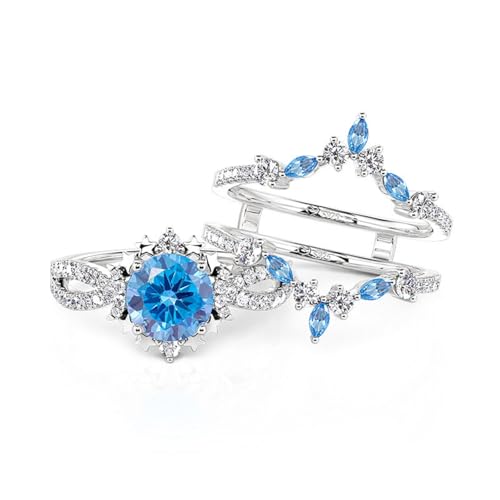 Jeulia 3PCS Interchangeable Engagement Ring Set for Women; 925 Sterling Silver Aquamarine Star and Moon Twist Ring Romantic Wedding Bridal Set with Jewelry Gift Box (Diamond White, 7.5)2
