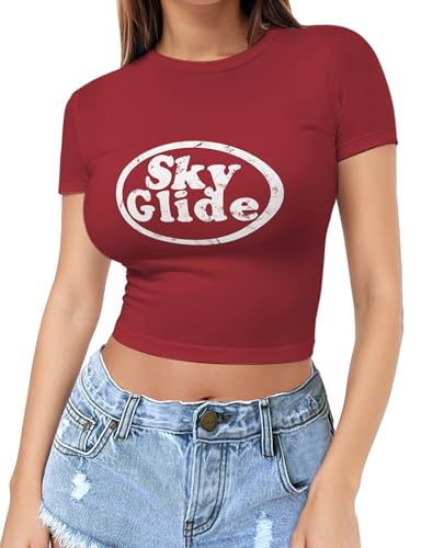 Haut court manches courtes pour femme, T-shirt col rond coupe ajustée décontractée