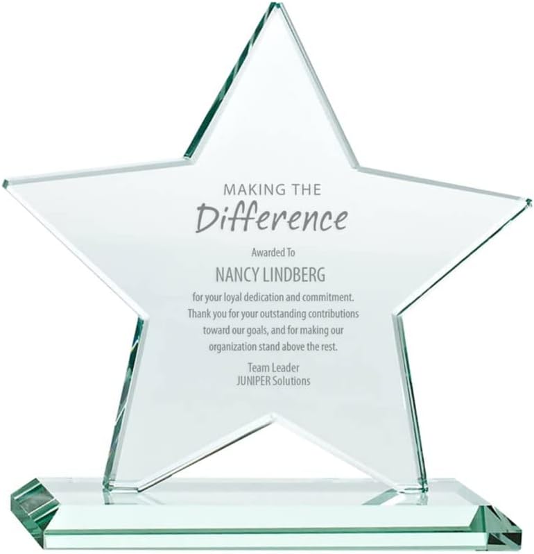 Baudville Custom Engraved Trophy - Premium Jade Glass - Award for Employees - Comes in Gift Box