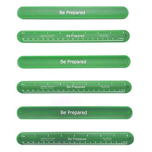 Boy Scout Be Prepared Green Ruler Slap Band: Pack of 6 - Great Item for Scout Dens, Favors, Gift, Prize, Fun Items, Accessories, Fidget Bracelet.
