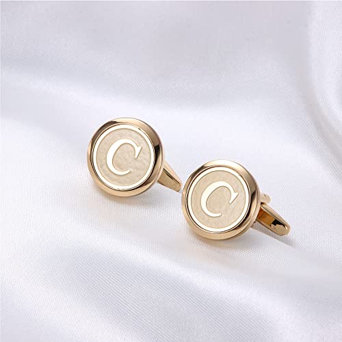 Image of LOYALLOOK Initial Gold Cufflinks for Men Gold Cuff Links Personalized Copper CuffLinks Letter Cufflinks Gift for Groom Husband Father