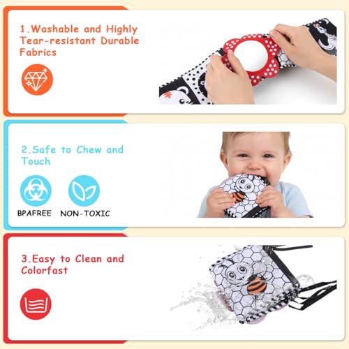Image of SNOWIE SOFT Cloth Book 0-3 Years High Contrast Squeaky Toy Mirror Washable | Tummy Time Focus, Sensory Engagement, Gentle Fabric, Squeak and Reflective Panel, Washable Care, Seller Support