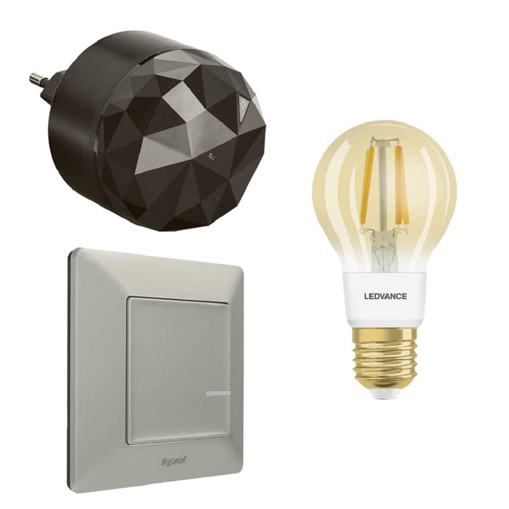 LEGRAND, Starter Pack Smart Lighting, Lampadina Intelligente Dimmerabile (WiFi), Controllo Vocale (Alexa, Apple, Google), Lampadina Vintage, Plug'n'Play, Valena Life w. Netatmo, Alluminio, 199309