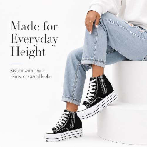Image of REFRASE LIFE Womens Platform Sneakers with Wedge 3 Inches Height Boost Hidden Heel Shoes, Casual Height Increase Walking Fashion Shoes for Women and Girls