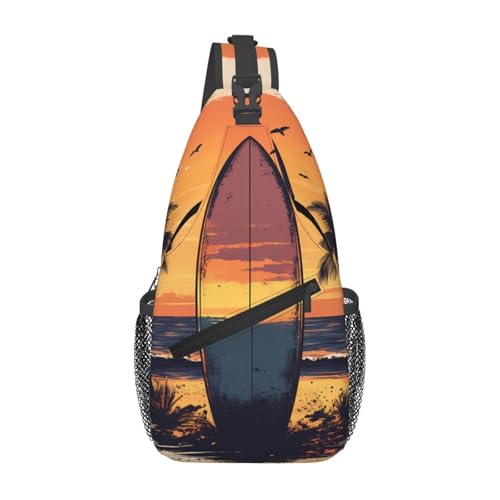 Surfboard Palm Tree Multi Functional Adjustable Single Shoulder Crossbody Bag,Casual Chest Bag, Suitable For Daily Travel,Unisex