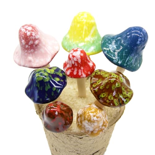 Poranlem Garden Decor Ceramic Mushroom Pack Plant Stake Yard Fairy Garden Art Decorative Cute...