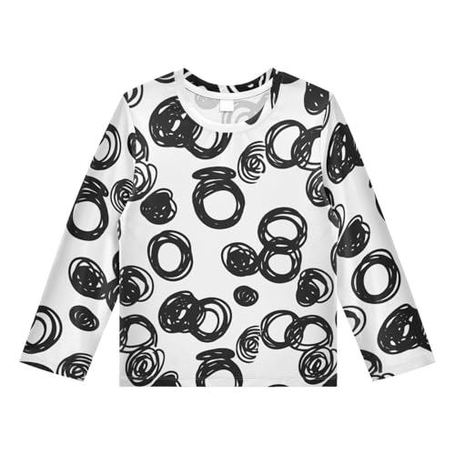 Scribble Circle White Boy's Rash Guard Swim Shirt Long Sleeve Sun Shirt for Toddler Kid UPF50+