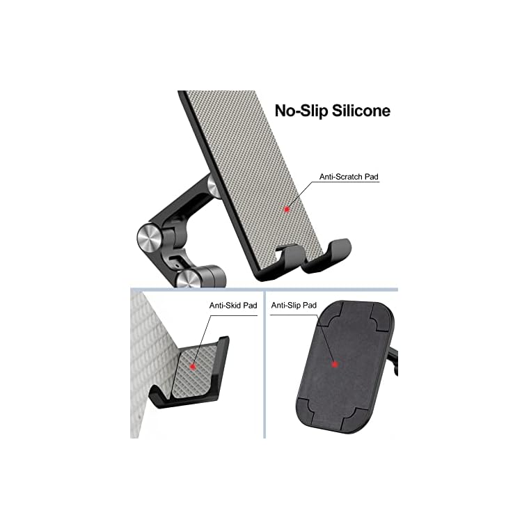 OCYCLONE Phone Stand, Adjustable Height and Angle Foldable Cell Phone Stand Holder for Desk, Taller iPhone Stand Compatible with 4.7"-13" Smartphones iPad Tablet, Black - Image 4