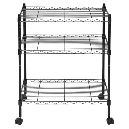 Image of Premium Heavy-Duty 3-Tier Black Metal Wire Storage Rack Shelf Organizer | Adjustable Multipurpose Freestanding Shelving Unit for Home, Office, Kitchen | Size 14 inch D x 30 inch W x 32 inch H Inch