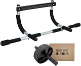 Iron Gym Pull-Up Bar - Total Upper Body Workout Bar for Doorway, Adjustable Width Locking, No Screws Portable Door Frame Horizontal Chin-up Bar, Fitness Exercise