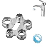 Luftsprudler Montageschlüssel, 10-in-1 M16 / M18 / M20 / M22 / M24 / M28 Strahlregler Service Schlüssel, Ersatz Belüfterhahnsieb Werkzeug, mit 1 Rolle PTFE Klempnerband