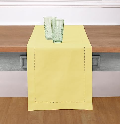 Solino Home Cotton Linen Yellow Table Runner 120 Inches Long