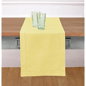 Solino Home Easter Table Runner 90 Inches Long Cotton Linen Hemstitch Yellow Dining Table Runner 14 x 90 Inch Ideal for Wedding Parties