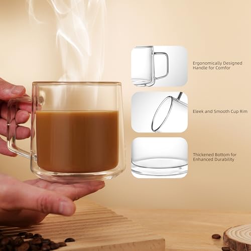 CNGLASS 15oz(4-pack) Double Walled Glass Coffee Mugs,Large Insulated Glass Mugs with Handle,Clear Coffee Cups for Espresso,Latte,Cappuccino,Tea — view 4