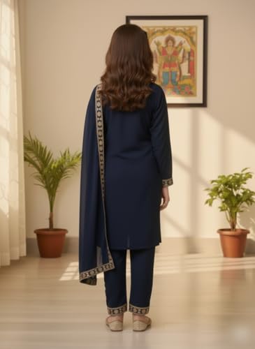 Image of Girls Stylish Rayon Lace Work Kurti with Dupatta and Pant